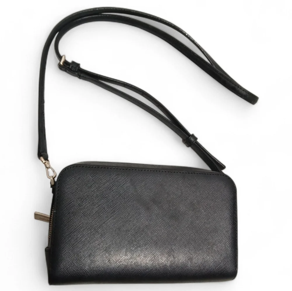 Kate Spade Staci Dual Zip Around Black Crossbody Saffiano Leather Shoulder Bag